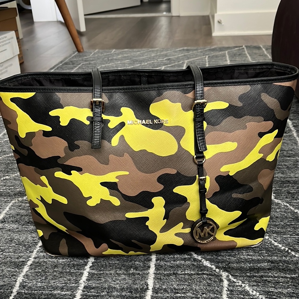 Michael Kors acid green camo tote